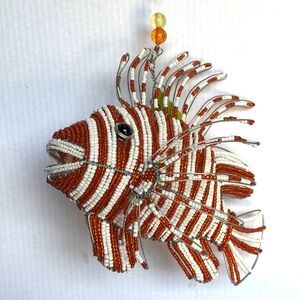 NWT 10 1/4” long lion fish figurine glass beads orange white
